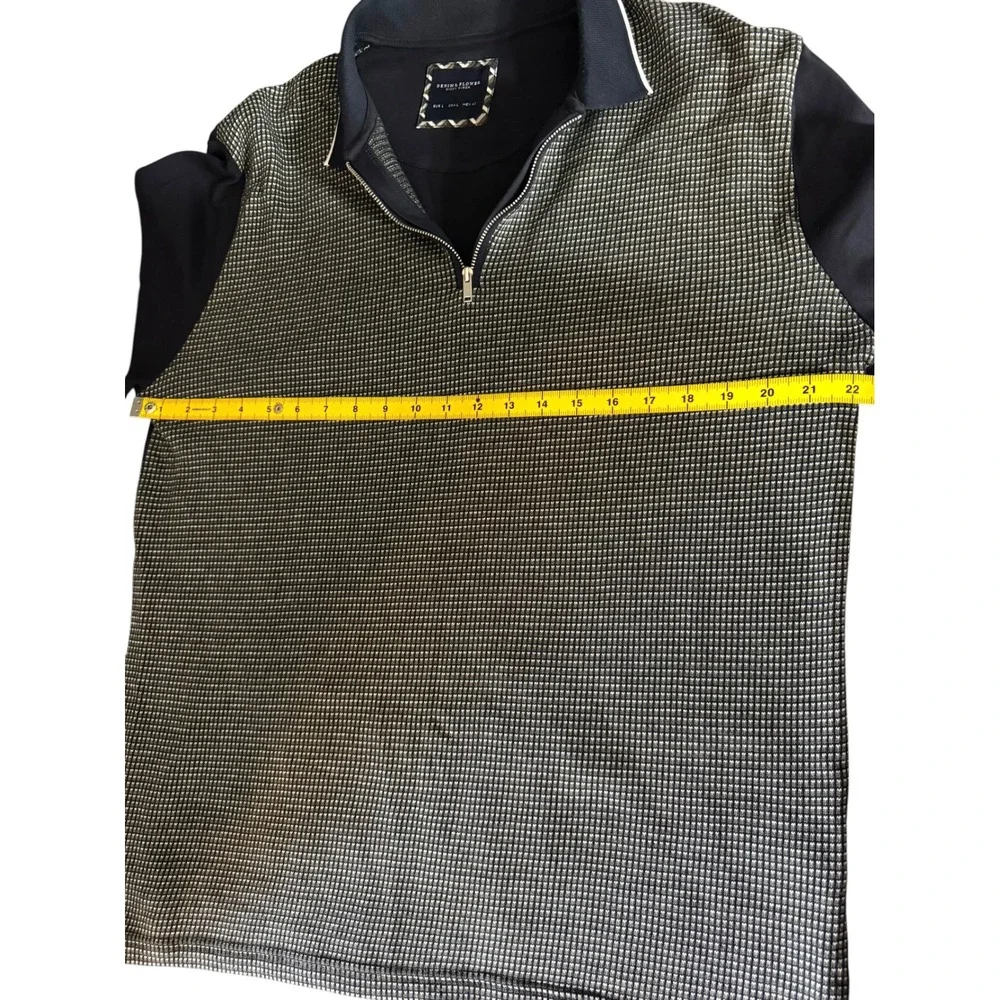 Denim & Flower Ricky Singh Men's Long Sleeve Zippered Polo Navy Patterned Large